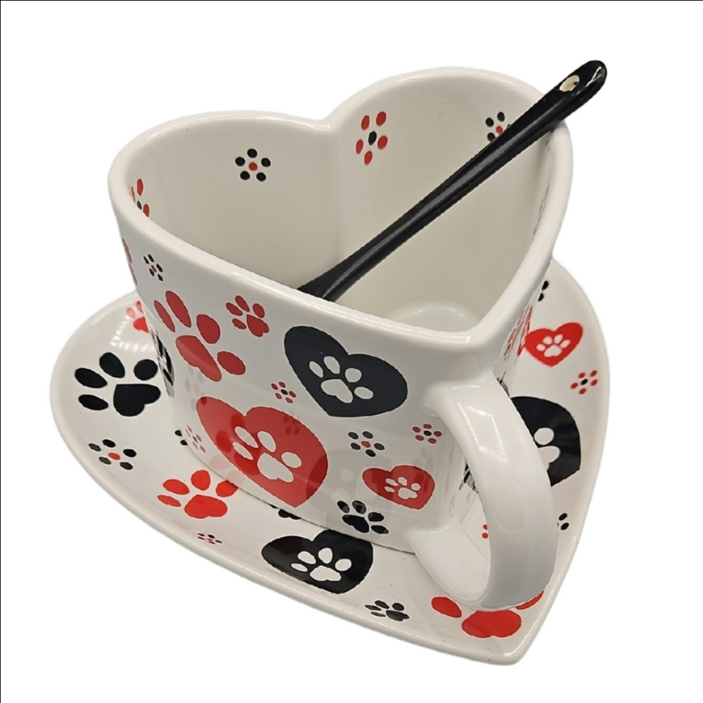Temp-Tations Hearts & Paw Prints Coffee Mug And Saucer Set